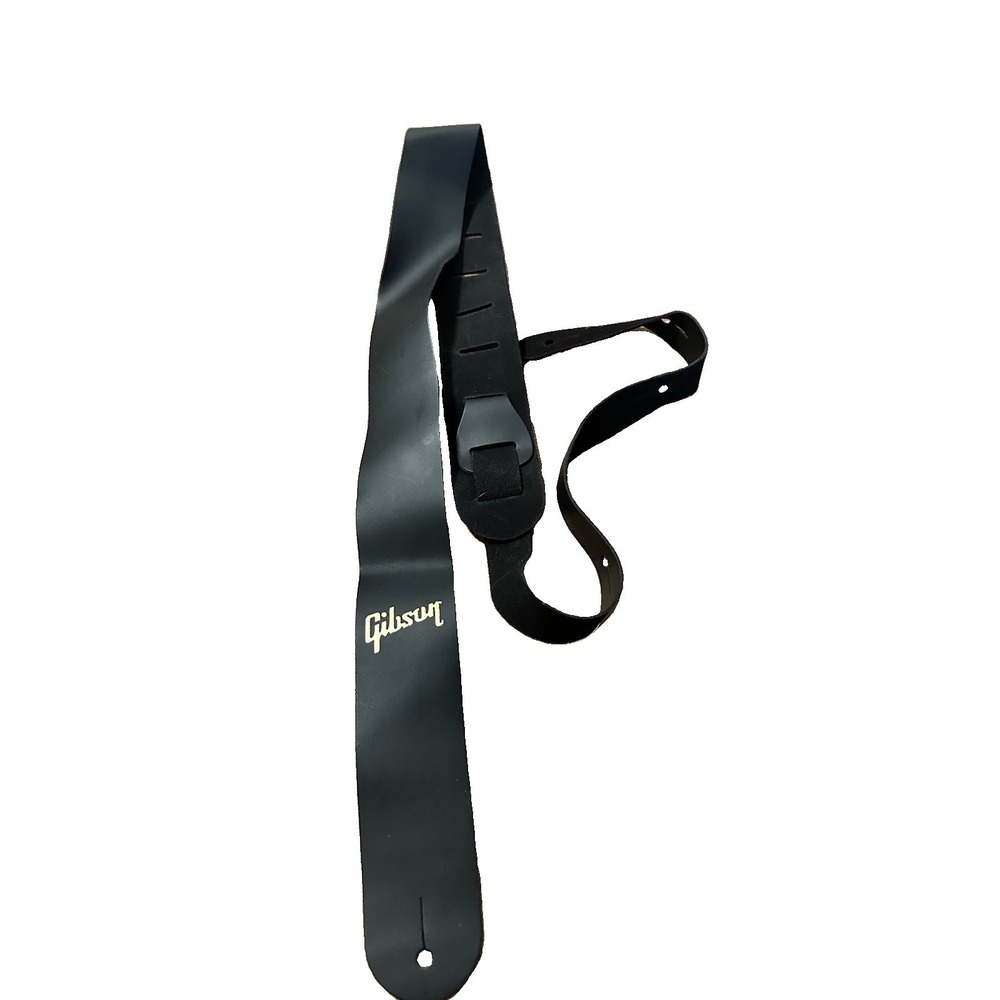 Gibson Guitar Strap Black Leather Gold Logo Case Candy 2" Genuine Adjustable USA